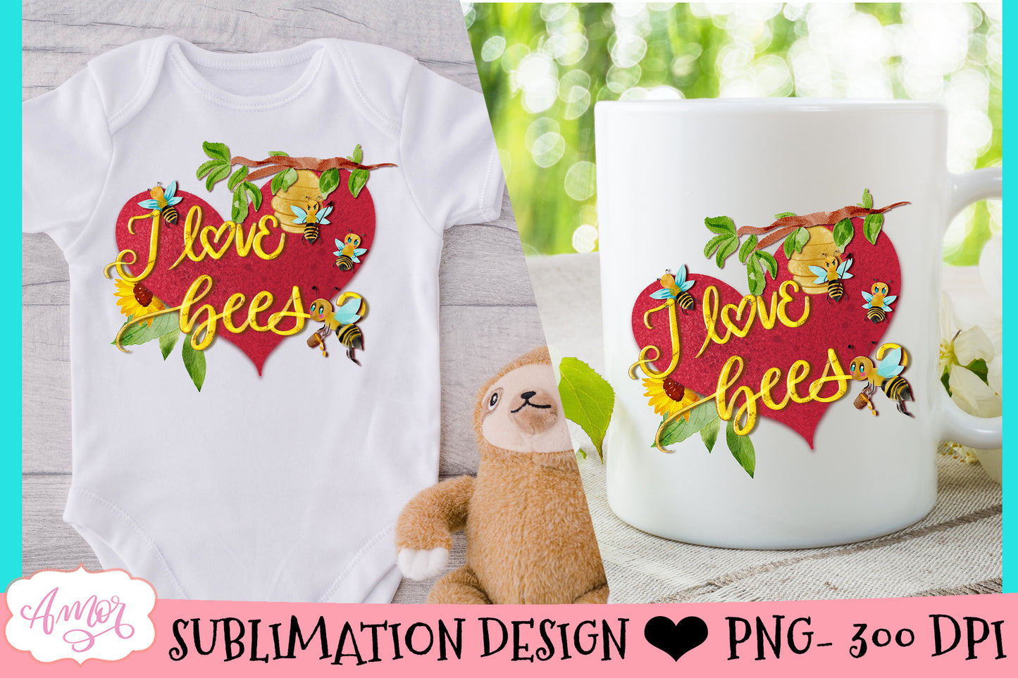 I love bees cute sublimation design for T-shirts