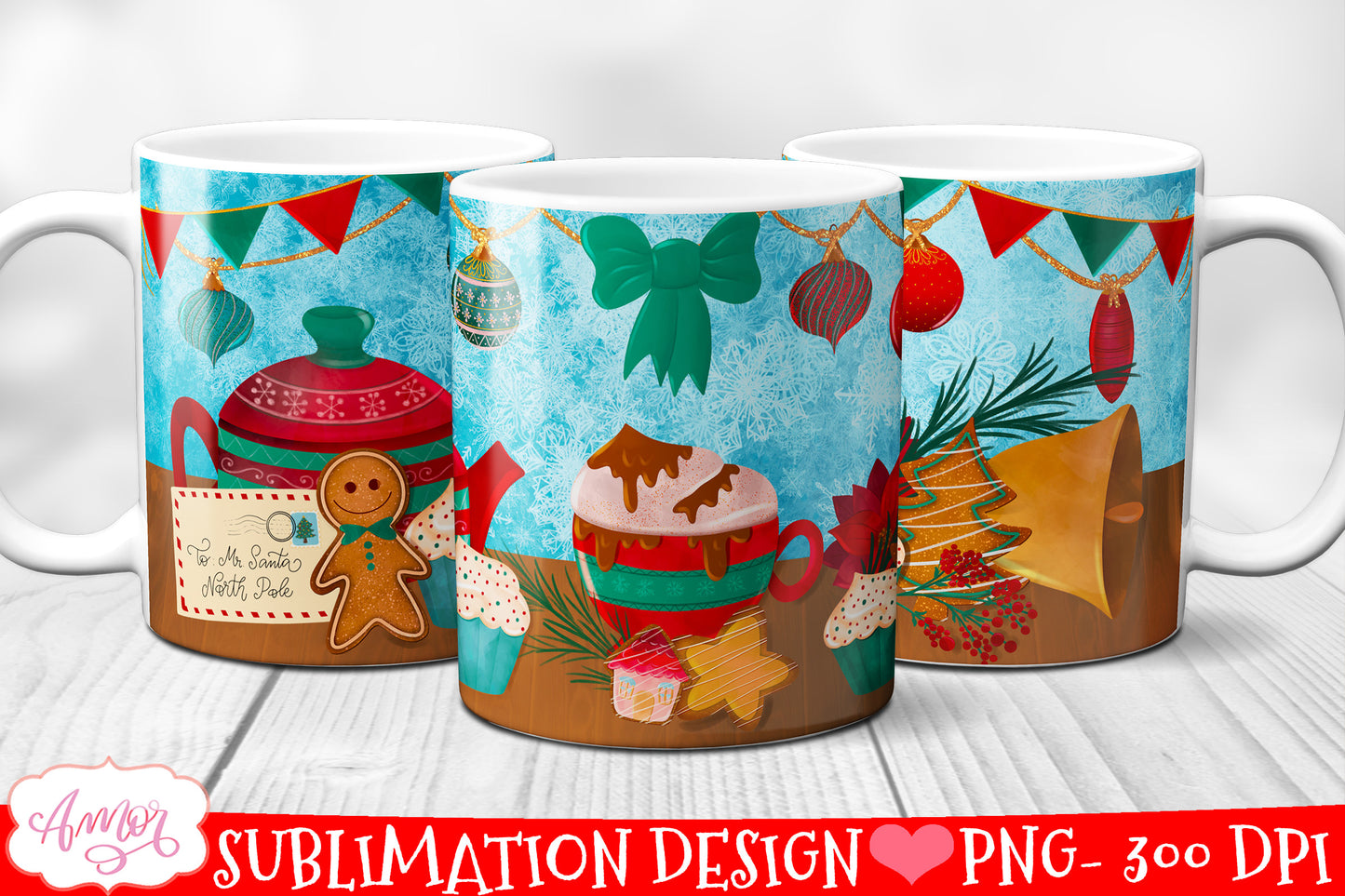 Christmas cocoa and cookies design for mug sublimation