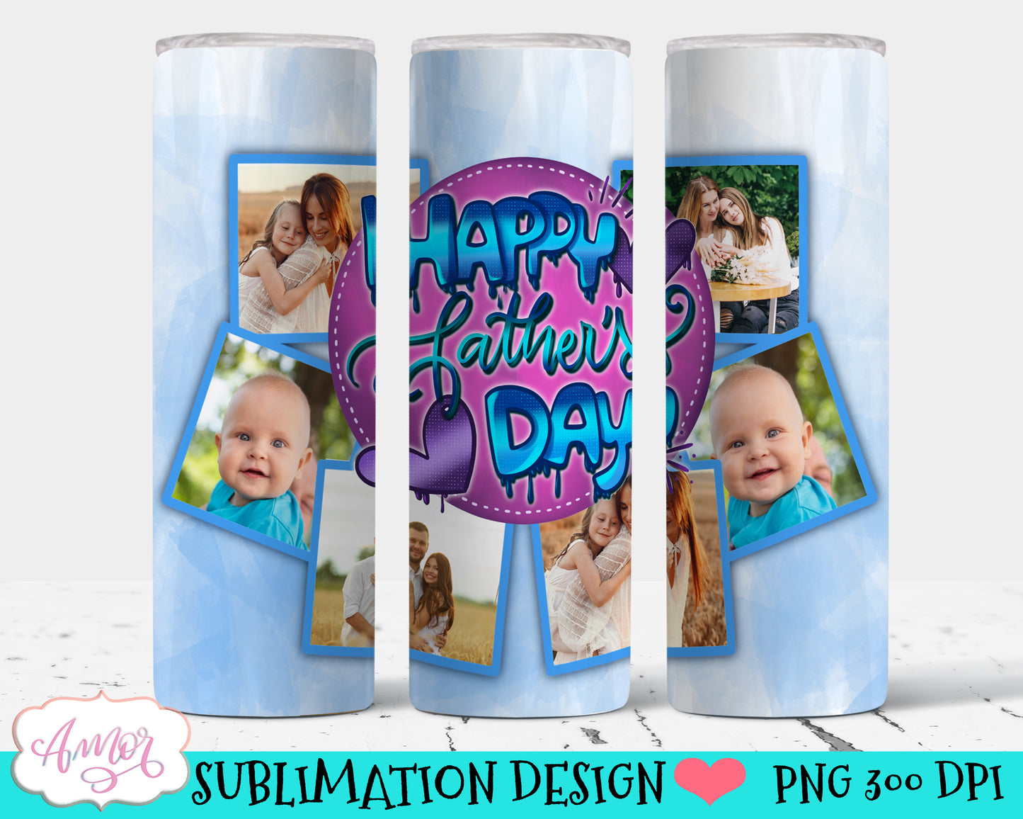 Happy Father's day photo tumbler wrap PNG for sublimation