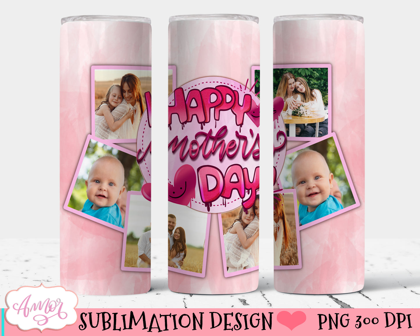 Happy Mother's day photo tumbler wrap PNG for sublimation