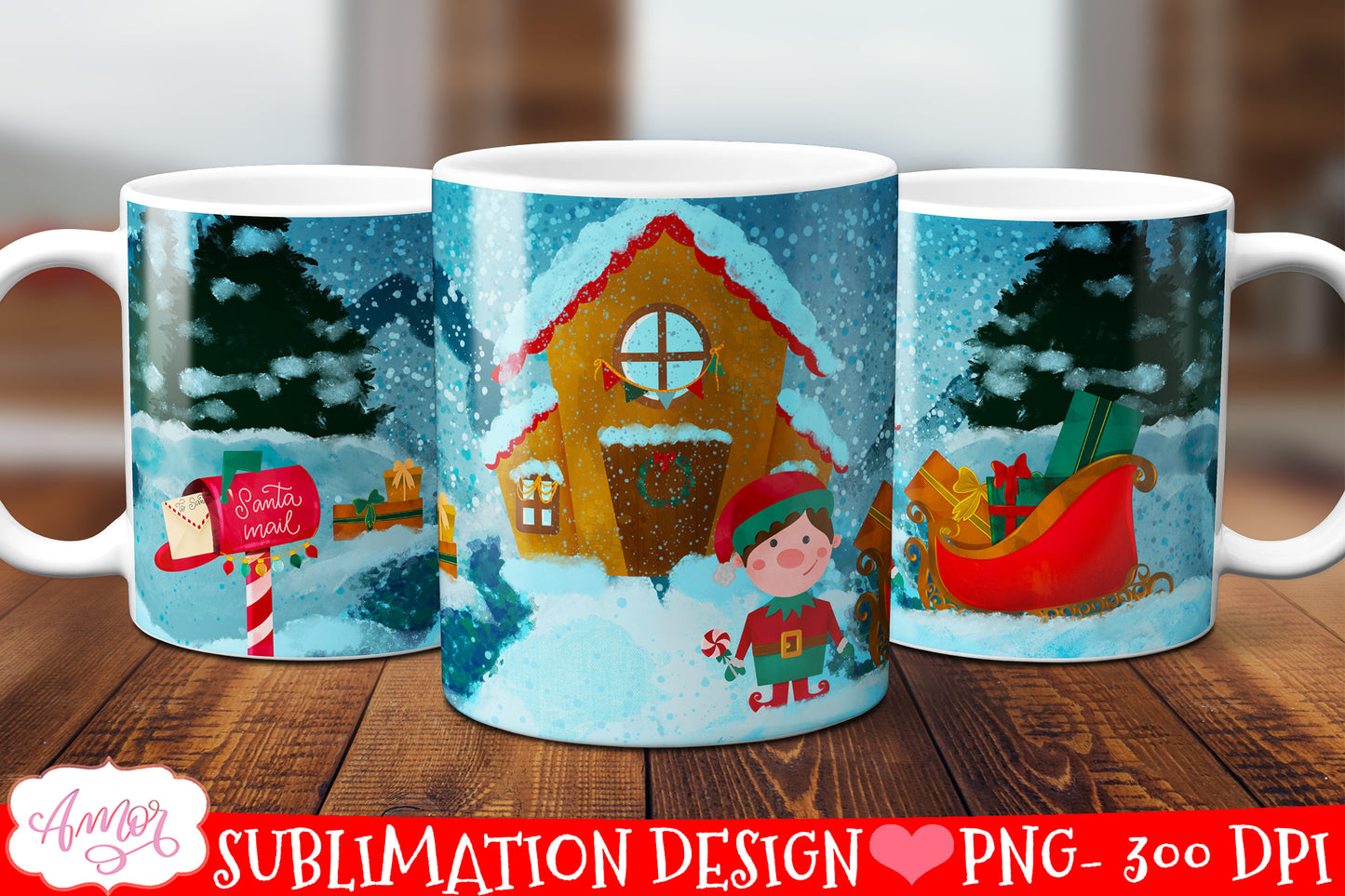 Cute Christmas Elf Mug Wrap PNG for Sublimation for boys
