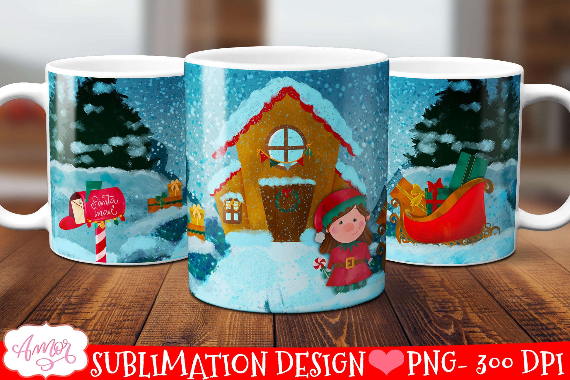 Cute Christmas Elf Mug Wrap PNG for Sublimation for girls