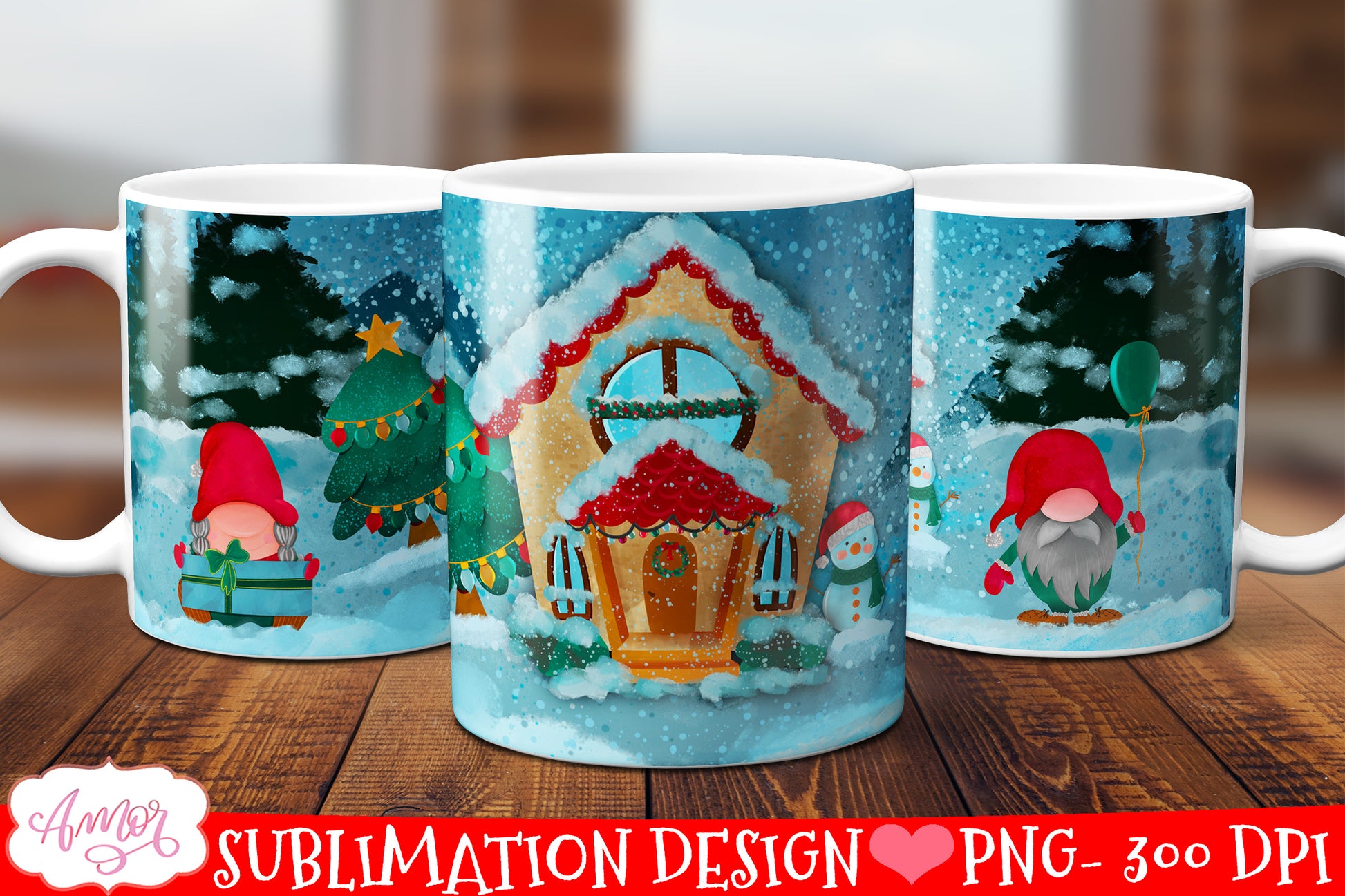 Christmas Gnomes mug wrap for sublimation 11oz 15oz mugs