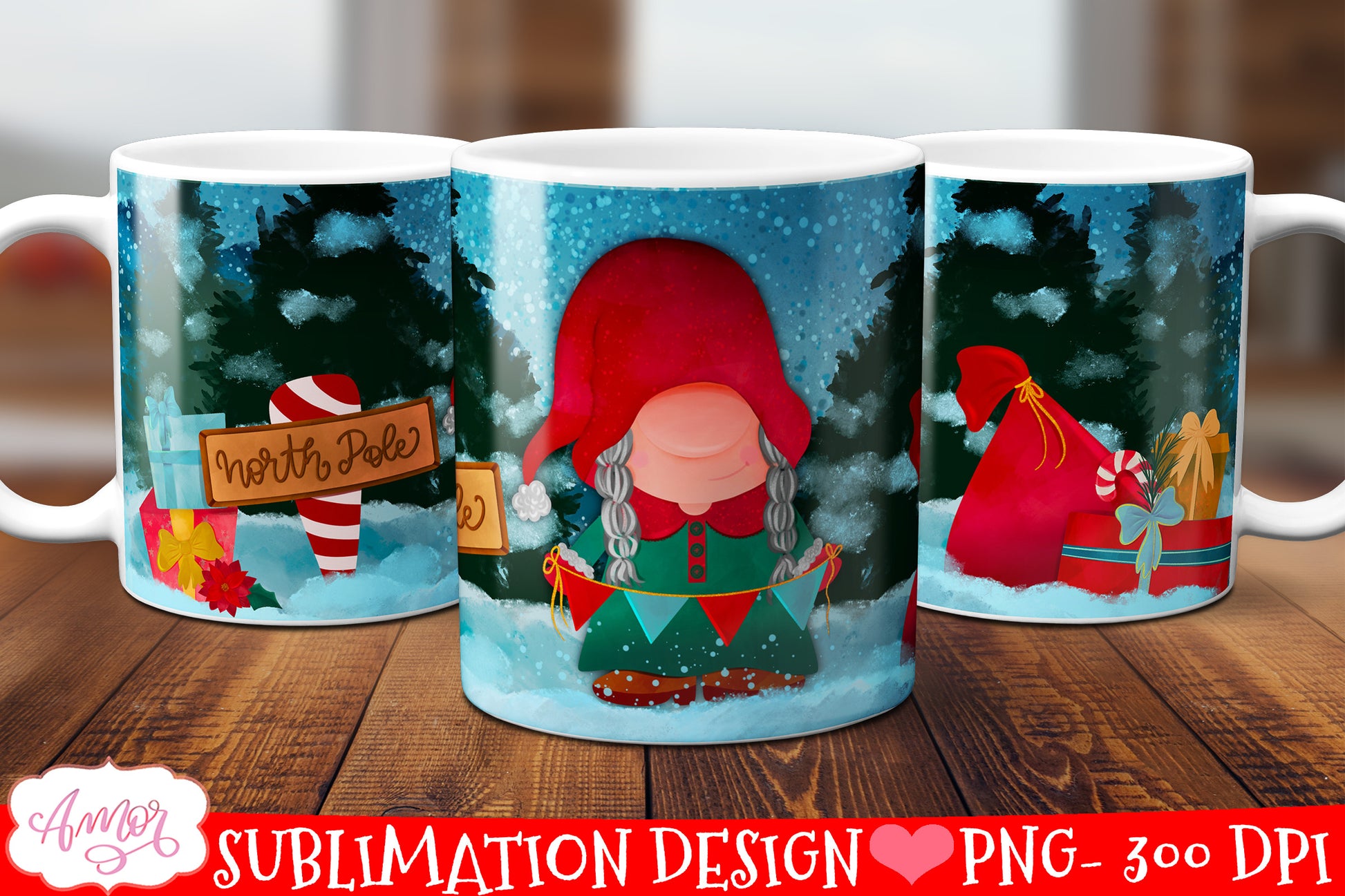 Christmas Gnome mug wrap for sublimation 11oz 15oz mugs